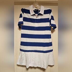 Zesica Medium Blue And White Striped Polo Collared Short Sleeve Mini Dress